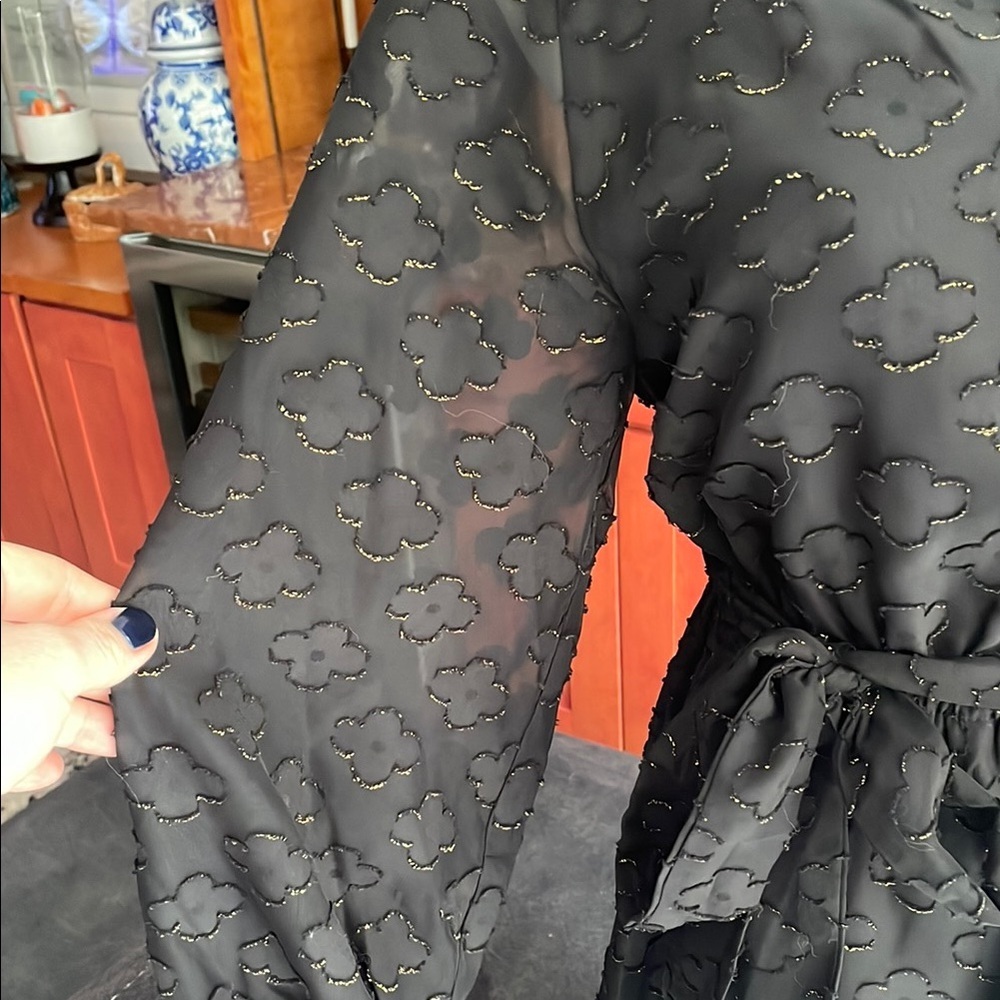 NWT Nanette Lepore Black Gold Sheer Sleeve Tiered Dress Party Dress 6 - Picture 8 of 11